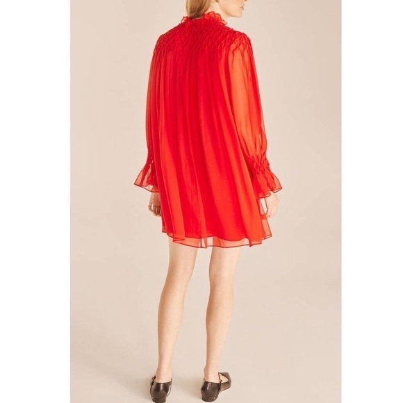 Rebecca Taylor 100% Silk Diamond Smocked Mock Neck Long Sleeve Mini Dress - Picture 3 of 16